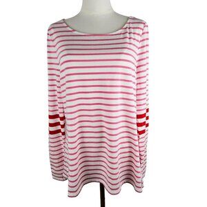 Boden Striped Top Size 12 Long Sleeve Pink & White Cotton Preppy